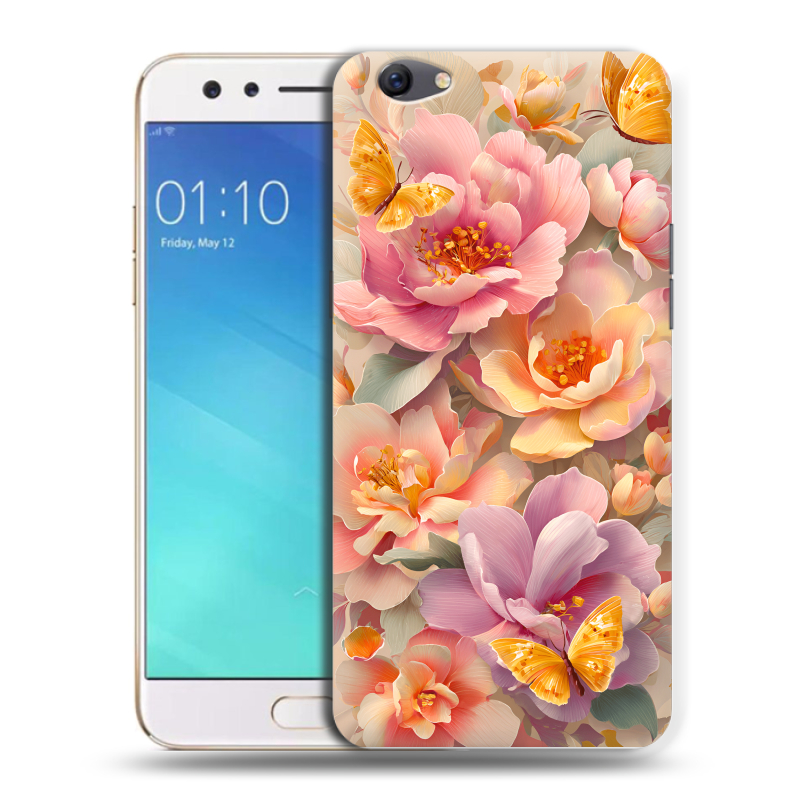 Силиконовый чехол на OPPO F3 с принтом Цветы и бабочки Силиконовый чехол на OPPO F3 с принтом Цветы и бабочки