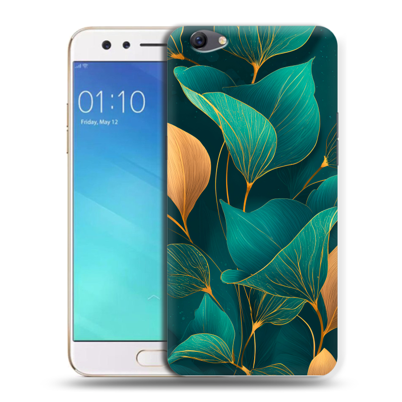 Силиконовый чехол на OPPO F3 с принтом Листья и золото Силиконовый чехол на OPPO F3 с принтом Листья и золото