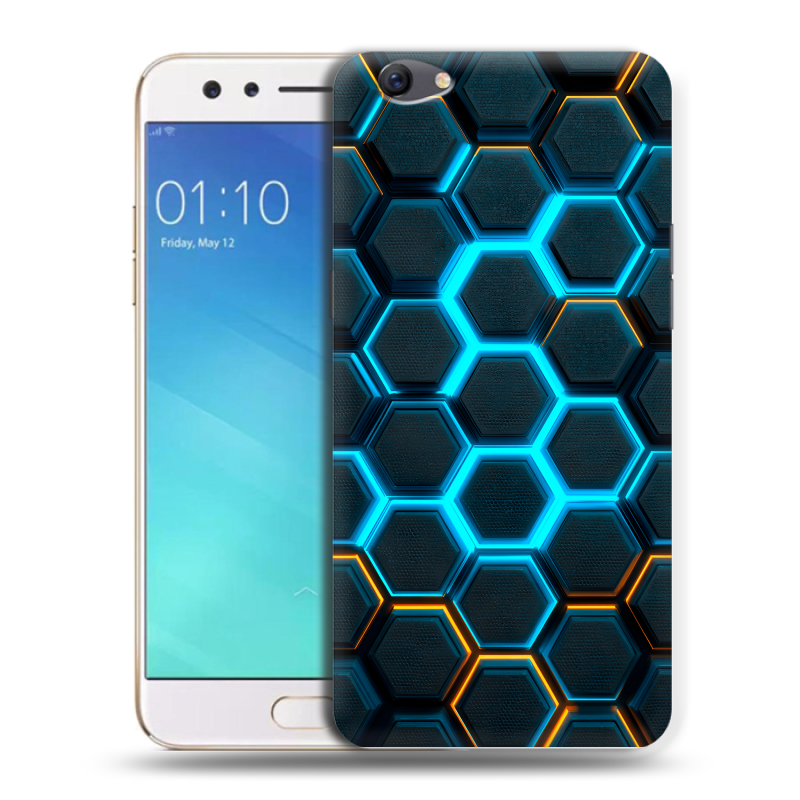 Силиконовый чехол на OPPO F3 с принтом Неоновые соты Силиконовый чехол на OPPO F3 с принтом Неоновые соты