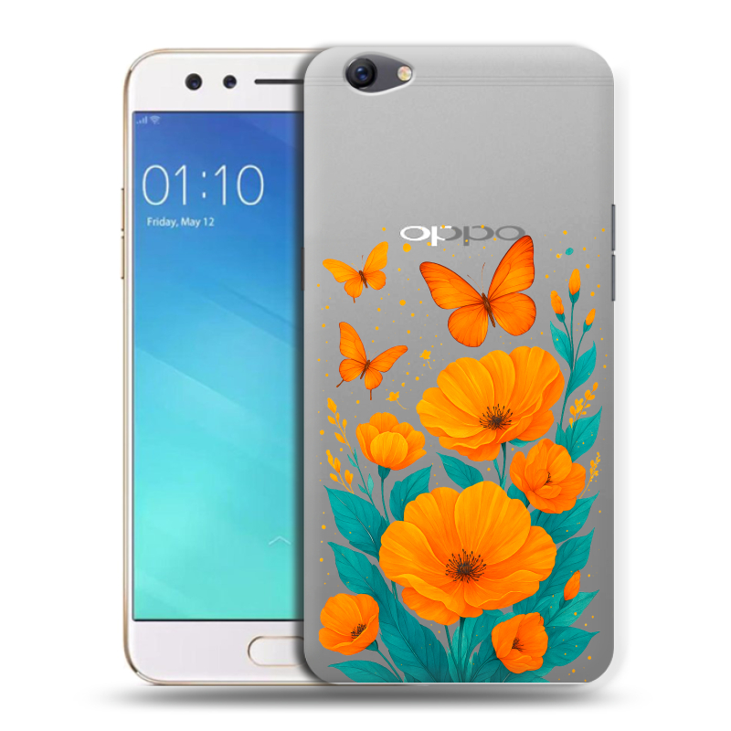 Силиконовый чехол на OPPO F3 с принтом цветы бабочки Силиконовый чехол на OPPO F3 с принтом цветы бабочки