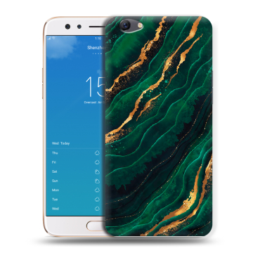 Силиконовый чехол на OPPO F3 Plus с принтом Мрамор зеленое золото