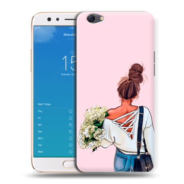 Силиконовый чехол на OPPO F3 Plus с принтом Девушка и букет Силиконовый чехол на OPPO F3 Plus с принтом Девушка и букет