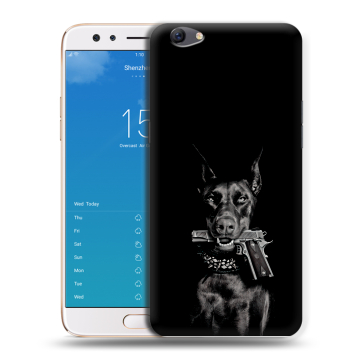 Силиконовый чехол на OPPO F3 Plus с принтом Доберман и пистолет