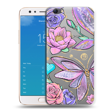 Силиконовый чехол на OPPO F3 Plus с принтом Бабочки и цветы