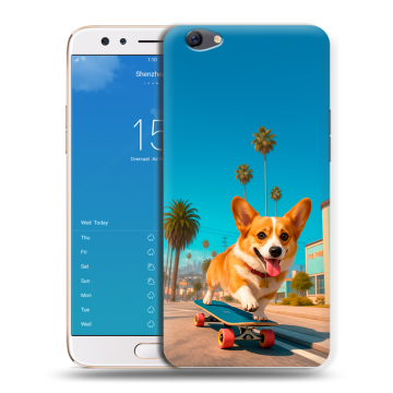 Силиконовый чехол на OPPO F3 Plus с принтом Корги на скейте