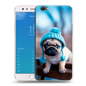 Силиконовый чехол на OPPO F3 Plus с принтом Мопс в шапке