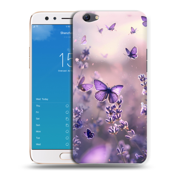 Силиконовый чехол на OPPO F3 Plus с принтом бабочки и лаванда