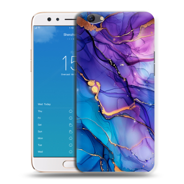 Силиконовый чехол на OPPO F3 Plus с принтом синий мрамор