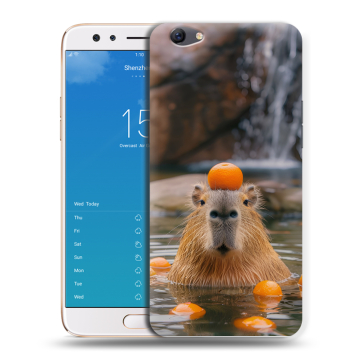 Силиконовый чехол на OPPO F3 Plus с принтом Капибара с апельсином