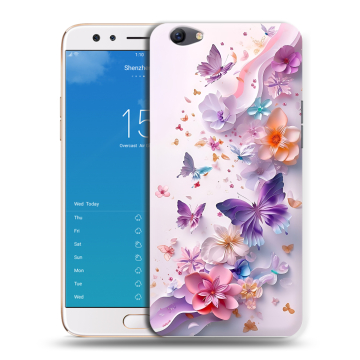 Силиконовый чехол на OPPO F3 Plus с принтом цветы бабочки Силиконовый чехол на OPPO F3 Plus с принтом цветы бабочки