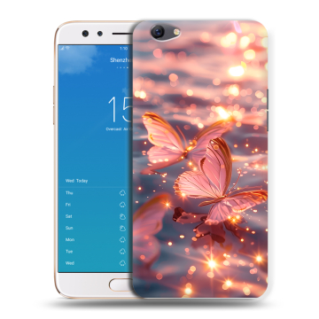 Силиконовый чехол на OPPO F3 Plus с принтом бабочки розовые
