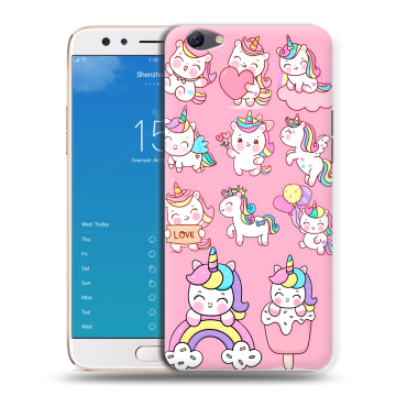 Силиконовый чехол на OPPO F3 Plus с принтом Единороги и радуга