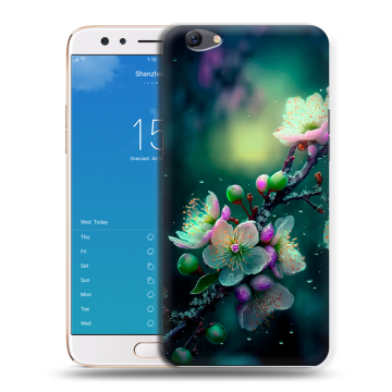 Силиконовый чехол на OPPO F3 Plus с принтом Цветы и мрамор Силиконовый чехол на OPPO F3 Plus с принтом Цветы и мрамор