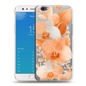 Силиконовый чехол на OPPO F3 Plus с принтом Бежевые цветы Силиконовый чехол на OPPO F3 Plus с принтом Бежевые цветы