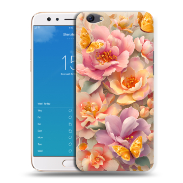 Силиконовый чехол на OPPO F3 Plus с принтом Цветы и бабочки Силиконовый чехол на OPPO F3 Plus с принтом Цветы и бабочки