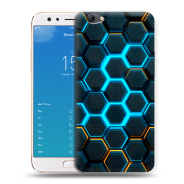 Силиконовый чехол на OPPO F3 Plus с принтом Неоновые соты Силиконовый чехол на OPPO F3 Plus с принтом Неоновые соты