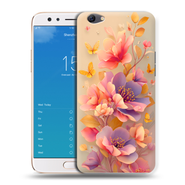 Силиконовый чехол на OPPO F3 Plus с принтом Цветы и бабочки Силиконовый чехол на OPPO F3 Plus с принтом Цветы и бабочки