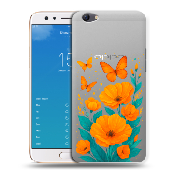 Силиконовый чехол на OPPO F3 Plus с принтом цветы бабочки Силиконовый чехол на OPPO F3 Plus с принтом цветы бабочки