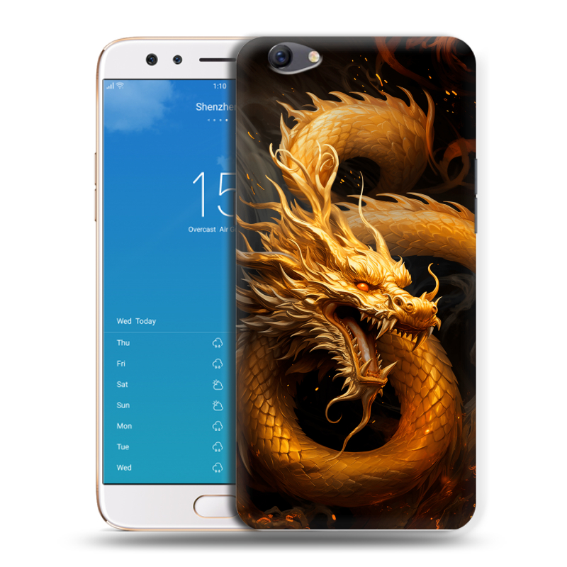 Пластиковый чехол на OPPO F3 Plus с принтом Золотой дракон Пластиковый чехол на OPPO F3 Plus с принтом Золотой дракон