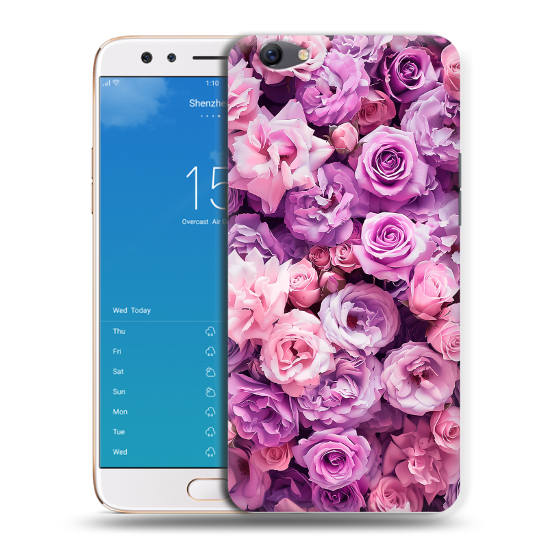 Пластиковый чехол на OPPO F3 Plus с принтом лавандовые розы Пластиковый чехол на OPPO F3 Plus с принтом лавандовые розы