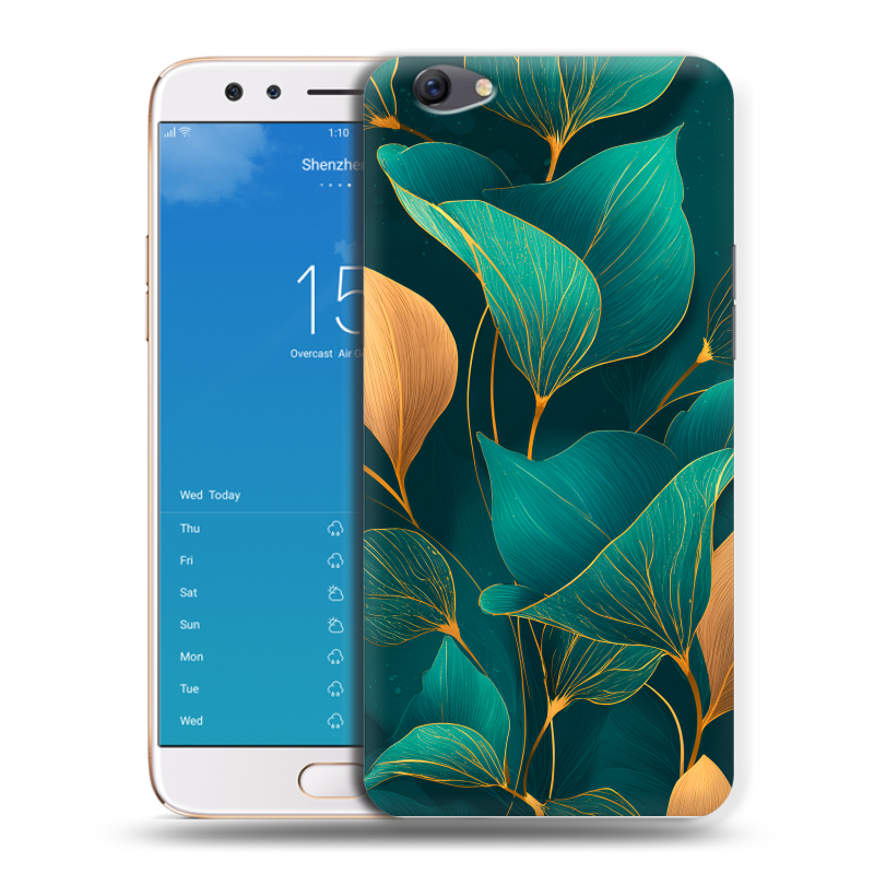 Силиконовый чехол на OPPO F3 Plus с принтом Листья и золото Силиконовый чехол на OPPO F3 Plus с принтом Листья и золото