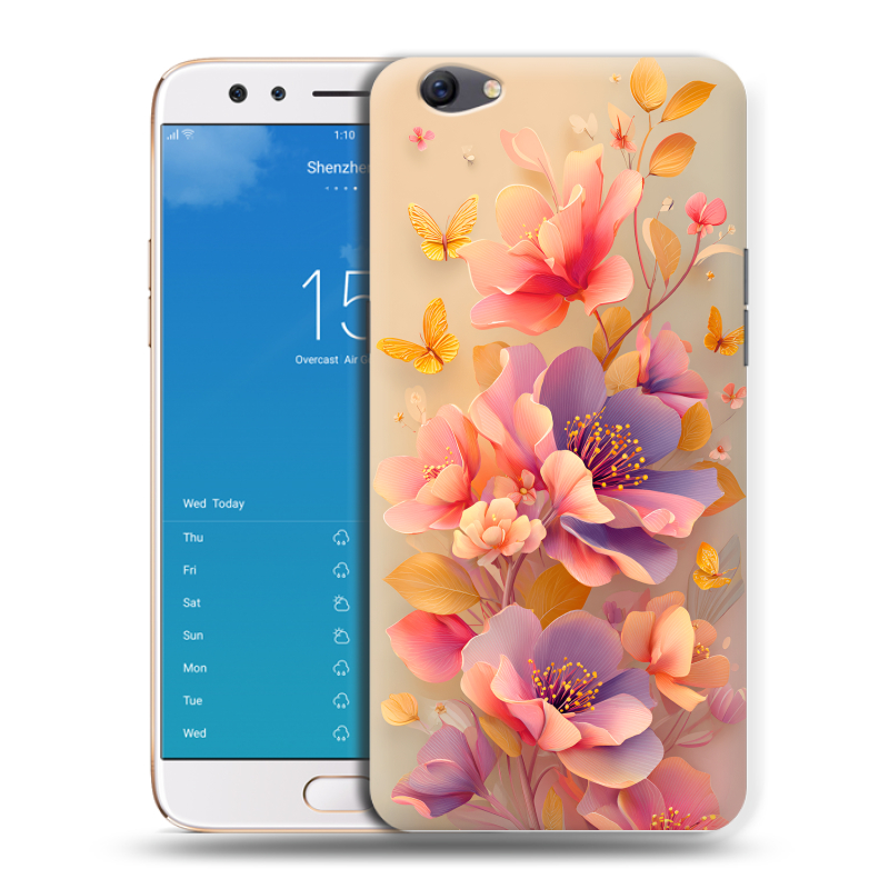 Силиконовый чехол на OPPO F3 Plus с принтом Цветы и бабочки Силиконовый чехол на OPPO F3 Plus с принтом Цветы и бабочки