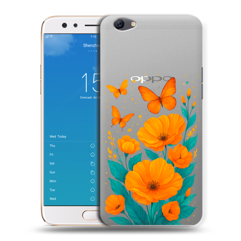 Пластиковый чехол на OPPO F3 Plus с принтом цветы бабочки Пластиковый чехол на OPPO F3 Plus с принтом цветы бабочки