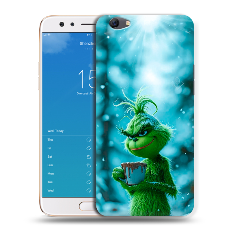 Пластиковый чехол на OPPO F3 Plus с принтом Новый год гринч Пластиковый чехол на OPPO F3 Plus с принтом Новый год гринч