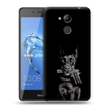 Пластиковый чехол на Huawei Honor 6C Pro с принтом Доберман и пистолет Пластиковый чехол на Huawei Honor 6C Pro с принтом Доберман и пистолет