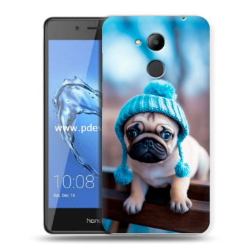 Пластиковый чехол на Huawei Honor 6C Pro с принтом Мопс в шапке Пластиковый чехол на Huawei Honor 6C Pro с принтом Мопс в шапке