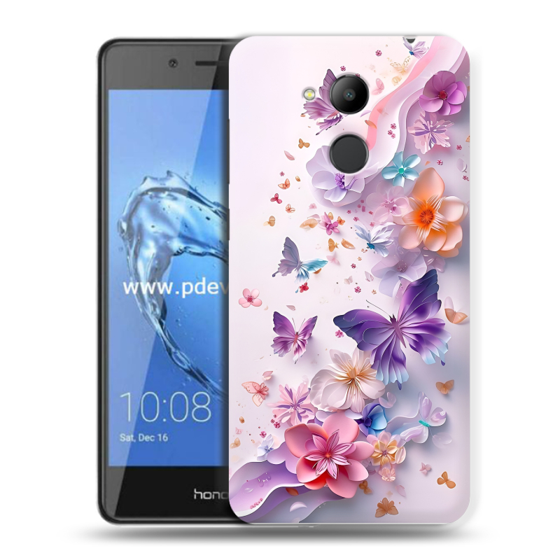 Пластиковый чехол на Huawei Honor 6C Pro с принтом цветы бабочки Пластиковый чехол на Huawei Honor 6C Pro с принтом цветы бабочки