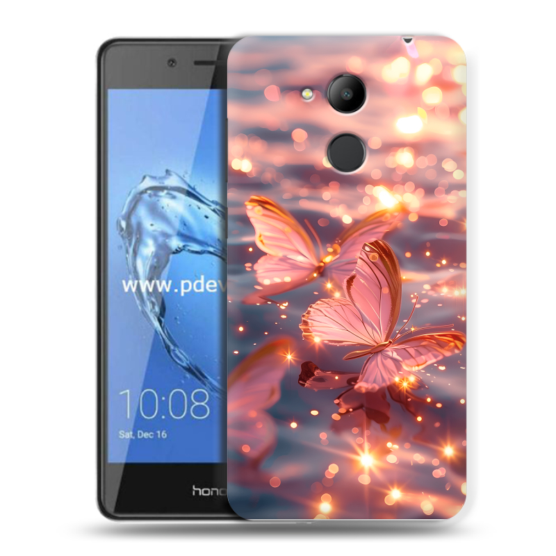 Пластиковый чехол на Huawei Honor 6C Pro с принтом бабочки розовые Пластиковый чехол на Huawei Honor 6C Pro с принтом бабочки розовые
