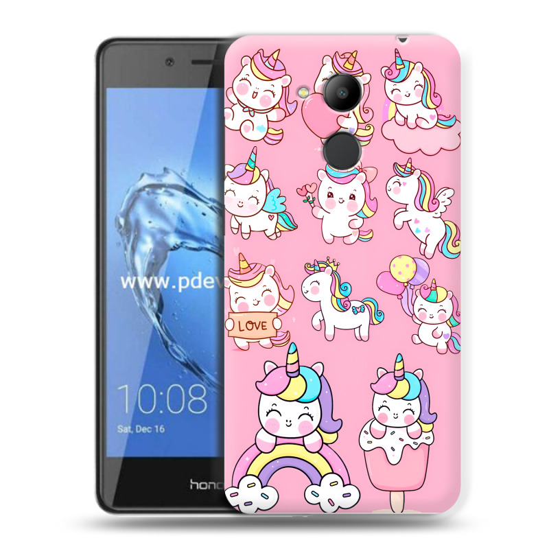 Пластиковый чехол на Huawei Honor 6C Pro с принтом Единороги и радуга Пластиковый чехол на Huawei Honor 6C Pro с принтом Единороги и радуга