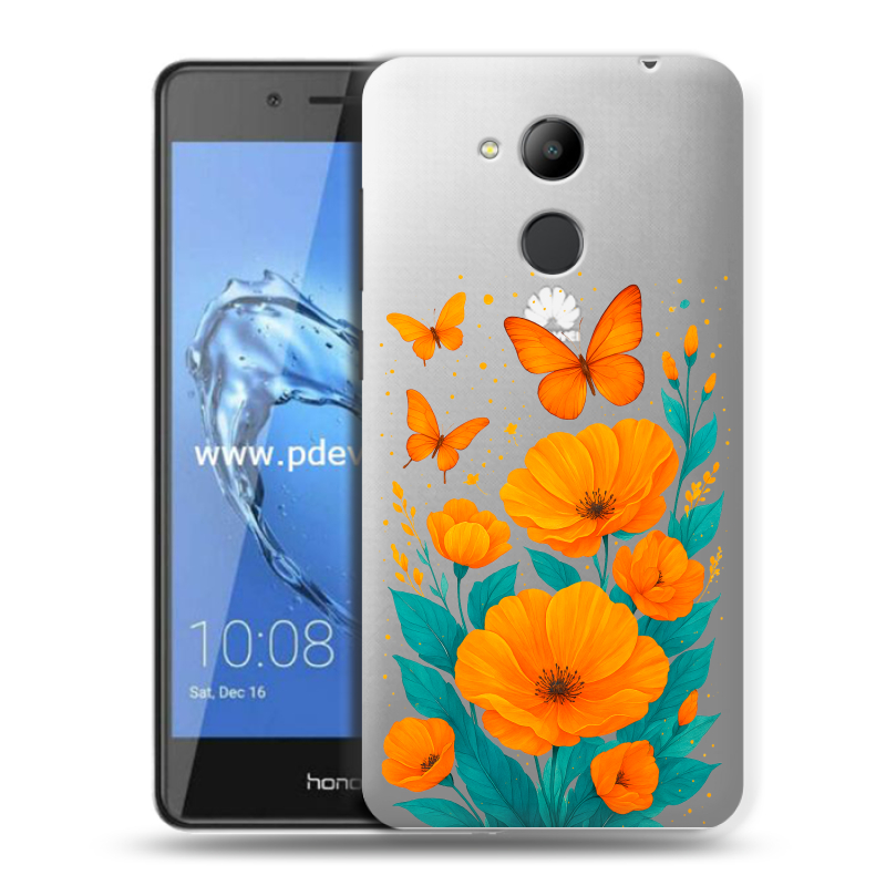 Пластиковый чехол на Huawei Honor 6C Pro с принтом цветы бабочки Пластиковый чехол на Huawei Honor 6C Pro с принтом цветы бабочки