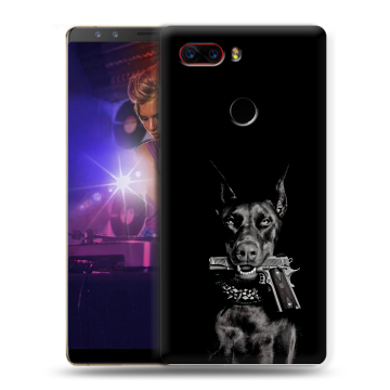Пластиковый чехол на ZTE Nubia Z17S с принтом Доберман и пистолет