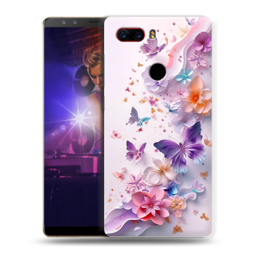Пластиковый чехол на ZTE Nubia Z17S с принтом цветы бабочки