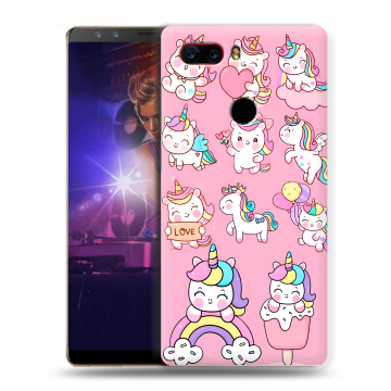 Пластиковый чехол на ZTE Nubia Z17S с принтом Единороги и радуга