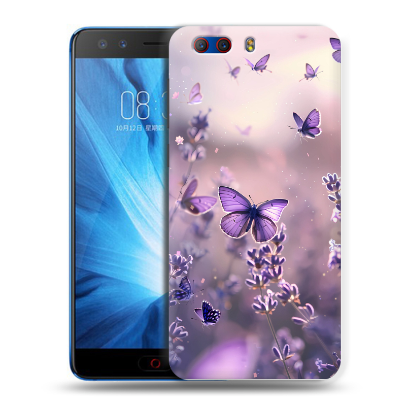 Силиконовый чехол на ZTE Nubia Z17 MiniS с принтом бабочки и лаванда Силиконовый чехол на ZTE Nubia Z17 MiniS с принтом бабочки и лаванда