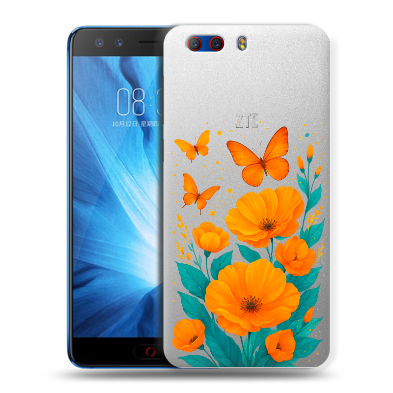Силиконовый чехол на ZTE Nubia Z17 MiniS с принтом цветы бабочки Силиконовый чехол на ZTE Nubia Z17 MiniS с принтом цветы бабочки