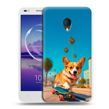 Силиконовый чехол на Alcatel U5 HD 5047d с принтом Корги на скейте