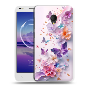 Силиконовый чехол на Alcatel U5 HD 5047d с принтом цветы бабочки Силиконовый чехол на Alcatel U5 HD 5047d с принтом цветы бабочки