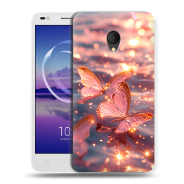 Силиконовый чехол на Alcatel U5 HD 5047d с принтом бабочки розовые