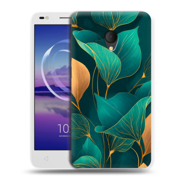 Силиконовый чехол на Alcatel U5 HD 5047d с принтом Листья и золото
