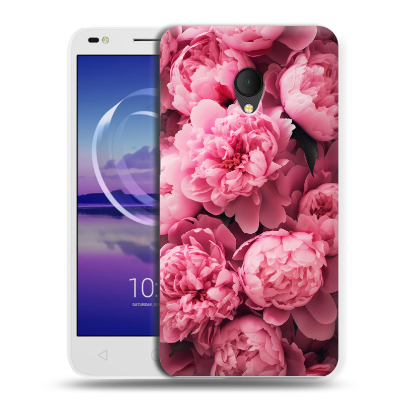 Силиконовый чехол на Alcatel U5 HD 5047d с принтом цветы пионы Силиконовый чехол на Alcatel U5 HD 5047d с принтом цветы пионы