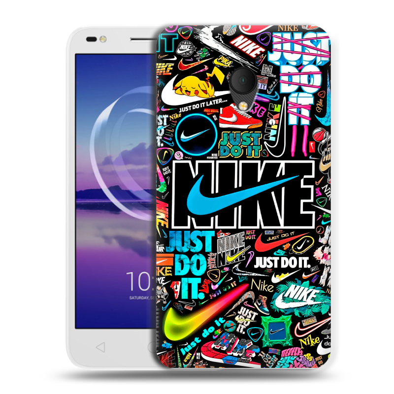 Силиконовый чехол на Alcatel U5 HD 5047d с принтом найк nike черный Силиконовый чехол на Alcatel U5 HD 5047d с принтом найк nike черный