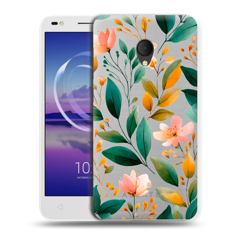 Силиконовый чехол на Alcatel U5 HD 5047d с принтом Цветы паттерн Силиконовый чехол на Alcatel U5 HD 5047d с принтом Цветы паттерн