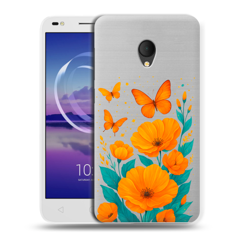 Силиконовый чехол на Alcatel U5 HD 5047d с принтом цветы бабочки Силиконовый чехол на Alcatel U5 HD 5047d с принтом цветы бабочки