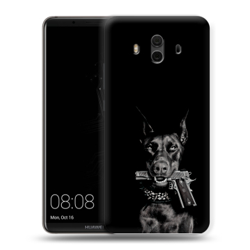 Силиконовый чехол на Huawei Mate 10 с принтом Доберман и пистолет Силиконовый чехол на Huawei Mate 10 с принтом Доберман и пистолет