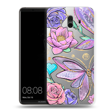 Силиконовый чехол на Huawei Mate 10 с принтом Бабочки и цветы