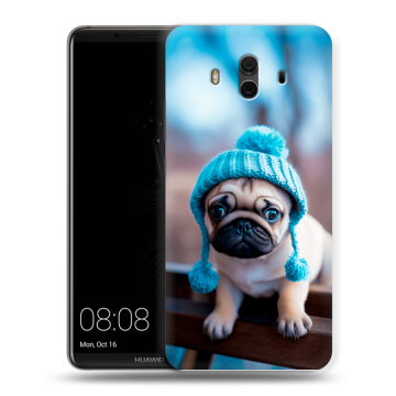 Силиконовый чехол на Huawei Mate 10 с принтом Мопс в шапке